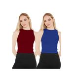 CATSPY Kadın Saks Mavisi Bordo Halter Yaka 2'li Crop Bluz