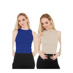 CATSPY Kadın Saks Mavisi Kum Halter Yaka 2'li Crop Bluz
