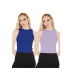 CATSPY Kadın Saks Mavisi Lila Halter Yaka 2'li Crop Bluz