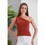 CATSPY Kiremit Crop Tek Omuz Detaylı Kaşkorse Bluz