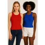 CATSPY Kırmızı Saks Mavisi 2'li Fitted/Vücuda Oturan Fitilli Esnek Örme Bluz Set