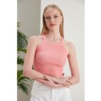 CATSPY Pudra Fitted/Vücuda Oturan İki Omuzu Açık Miami Fitilli Esnek Örme Bluz