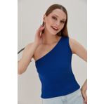CATSPY Saks Mavisi Crop Tek Omuz Detaylı Kaşkorse Bluz