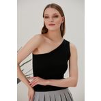 CATSPY Siyah Crop Tek Omuz Detaylı Kaşkorse Bluz