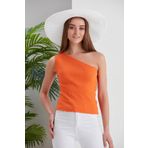 CATSPY Turuncu Crop Tek Omuz Detaylı Kaşkorse Bluz