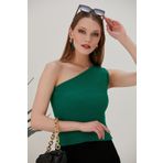CATSPY Yeşil Crop Tek Omuz Detaylı Kaşkorse Bluz