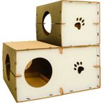 Catssle Kedi Oyun Evi ve Tüneli Modüler 2 Katlı Karton - Beyaz