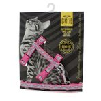 Cattie EKT Pembe 1x25-40 cm Desenli Dokuma Kedi Göğüs ve Gezdirme Tasması Takımı