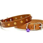 Cattie Gerçek Deriden El Yapımı Taşlı Kedi Boyun Tasması, Camel, 1,5x28-32 cm