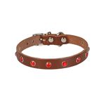 Cattie Gerçek Deriden El Yapımı Taşlı Kedi Boyun Tasması, Kahverengi, 1,2x25-29 cm