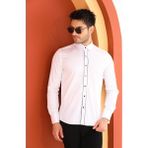 Catto Peak Damatlık Beyaz Double Manşet Özel Kol Düğmeli Slim Fit Dar Kesim Erkek Gömlek