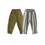 Catz Kids 2'li Paket Carrot ve Boyfrend Pantolon %100 Pamuk Mavi Yeşil Çizgili ve Haki Keten