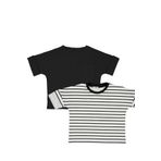 Catz Kids 2'li Paket Siyah Müslin Arkadan Düğmeli Gömlek + Siyah Beyaz Çizgili Penye T-Shirt