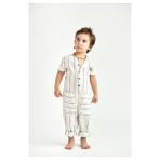 Catz Kids Erkek Çocuk Beyaz Çizgili Keten Tulum - 2 - 3 Yaş - Beyaz - Mavi