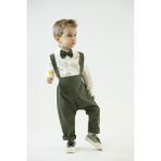 Catz Kids - Haki Yeşili Keten Harem Pantolon + Klasik Uzun Kollu Gömlek + Papyon - 6 - 7 Yaş