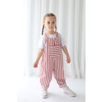 Catz Kids Kız Çocuk Kırmızı Beyaz Çizgili Keten Askılı Tulum