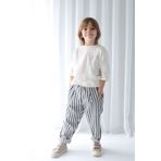Catz Kids Siyah Beyaz Çizgili Keten Carrot Pantolon + Beyaz Müslin Cep Detaylı Gömlek