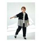 Catz Kids Siyah Keten Carrot Pantolon + Siyah Üst Siyah Beyaz Çizgili Keten Retro Gömlek