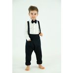 Catz Kids Siyah Keten Harem Salopet + Gömlek + Papyon 3'lü Set