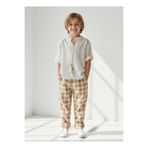Catz Kids Vizon Krem Ekose Keten Carrot Pantolon + Krem Keten İpli Gömlek