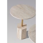 CAVARİOR MOBİLYA 3'Lü Zigon Altıgen Form Orta Sehpa Modern Traverten Mermer Desen MDF Tasarım Salon Sehpası