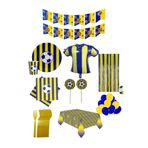 CAVAŞ sun hat SARI LACİVERT Konseptli 16 Kişilik Full Parti Seti -forma folyo balon - Masa Örtüsü ve Balon Seti