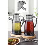 Çavdar Group 2'li Olivia Bambu Standlı Plastik Yağdanlık Sirkelik Şeffaf Sosluk 700 ml 2 Adet Yağdanlık