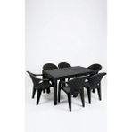 Çavdar Group Flash 90X150 cm Rattan 6 Kişilik Masa Takımı Camsız Flash Sandalye Bahçe Teras Takımı Oturma Grubu - Antrasit