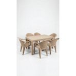 Çavdar Group Flash 90X150 cm Rattan 6 Kişilik Masa Takımı Camsız Flash Sandalye Bahçe Teras Takımı Oturma Grubu - Cappuccino