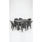 Çavdar Group Flash 90X150 cm Rattan 6 Kişilik Masa Takımı Camsız Flash Sandalye Bahçe Teras Takımı Oturma Grubu - Gri