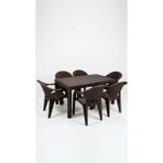 Çavdar Group Flash 90X150 cm Rattan 6 Kişilik Masa Takımı Camsız Flash Sandalye Bahçe Teras Takımı Oturma Grubu - Kahverengi