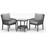 Çavdar Group Oslo Raddan 1+1 Bistro Set Minderli 2 Kişilik Raddan Oturma Grubu Camlı Sehpa Bahçe Balkon Teras Set - Antrasit