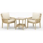 Çavdar Group Oslo Raddan 1+1 Bistro Set Minderli 2 Kişilik Raddan Oturma Grubu Camlı Sehpa Bahçe Balkon Teras Set - Cappuccino