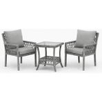 Çavdar Group Oslo Raddan 1+1 Bistro Set Minderli 2 Kişilik Raddan Oturma Grubu Camlı Sehpa Bahçe Balkon Teras Set - Gri