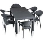 Çavdar Group Rattan Camsız 90X150 Masa ve 6 Adet Bambu Sandalyeli Masa Takımı-Bahçe Balkon Teras Raddan Masa Seti - Antrasit