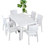 Çavdar Group Rattan Camsız 90X150 Masa ve 6 Adet Trend Sandalyeli Masa Takımı-Bahçe Balkon Teras Raddan Masa Seti - Beyaz