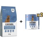 Caviara Hipalerjenic Somonlu ve Pirinçli Büyük Irk Köpek Maması 12 kg + 2 Adet Caviara Sos Içinde Et Parçacıklı Kuzu Etli Yeişkin Köpek Konservesi 415 gr