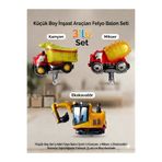 ÇAVUŞ E-TİCARET İnşaat Temalı Folyo Balon Seti İş Makineleri 40cm (Küçük Boy) Excavator Kepçe,Mikser,Kamyon 3lü Folyo Balon Seti
