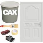 CAXCOLORS Demir & Metal Vernikli Panel Kapı Akrilik Boya Seti 1 Litre + Fırça + Zımpara + Bant + Eldiven - AÇIK GRİ