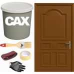 CAXCOLORS Demir & Metal Vernikli Panel Kapı Akrilik Boya Seti 1 Litre + Fırça + Zımpara + Bant + Eldiven - AÇIK KAHVE