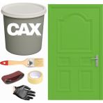 CAXCOLORS Demir & Metal Vernikli Panel Kapı Akrilik Boya Seti 1 Litre + Fırça + Zımpara + Bant + Eldiven - FISTIK YEŞİL