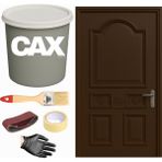 CAXCOLORS Demir & Metal Vernikli Panel Kapı Akrilik Boya Seti 1 Litre + Fırça + Zımpara + Bant + Eldiven - KOYU KAHVE
