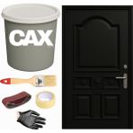 CAXCOLORS Demir & Metal Vernikli Panel Kapı Akrilik Boya Seti 1 Litre + Fırça + Zımpara + Bant + Eldiven - MAT SİYAH