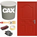 CAXCOLORS Demir & Metal Vernikli Panel Kapı Akrilik Boya Seti 1 Litre + Fırça + Zımpara + Bant + Eldiven - PARLAK KIRMIZI
