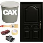 CAXCOLORS Demir & Metal Vernikli Panel Kapı Akrilik Boya Seti 1 Litre + Fırça + Zımpara + Bant + Eldiven - PARLAK SİYAH