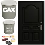 CAXCOLORS Metal-Çelik-Döküm Vernikli Kapı Akrilik Boya Seti 1 LİTRE+500ML Akrilik Koruma ve Parlaklık Verniği - MAT SİYAH