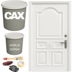 CAXCOLORS Metal-Çelik-Döküm Vernikli Kapı Akrilik Boya Seti 1 LİTRE+500ML Akrilik Koruma ve Parlaklık Verniği - PARLAK BEYAZ