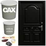 CAXCOLORS Metal-Çelik-Döküm Vernikli Kapı Akrilik Boya Seti 1 LİTRE+500ML Akrilik Koruma ve Parlaklık Verniği - PARLAK SİYAH