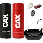 CAXCOLORS Suya Dayanıklı Parlak Beyaz Lavabo-Fayans-Evye Sprey Boyası 400 ml + Kimyasal Koruma Verniği - PARLAK SİYAH