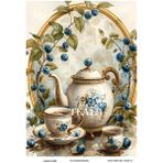 Çay Partisi Serisi TEA121 Fincan, Meyva, Yabanmersini Desenli 29*42 cm Pirinç Dekopaj